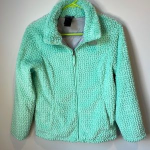 Beautiful, soft, green North face girls jacket- size large. perfect condition